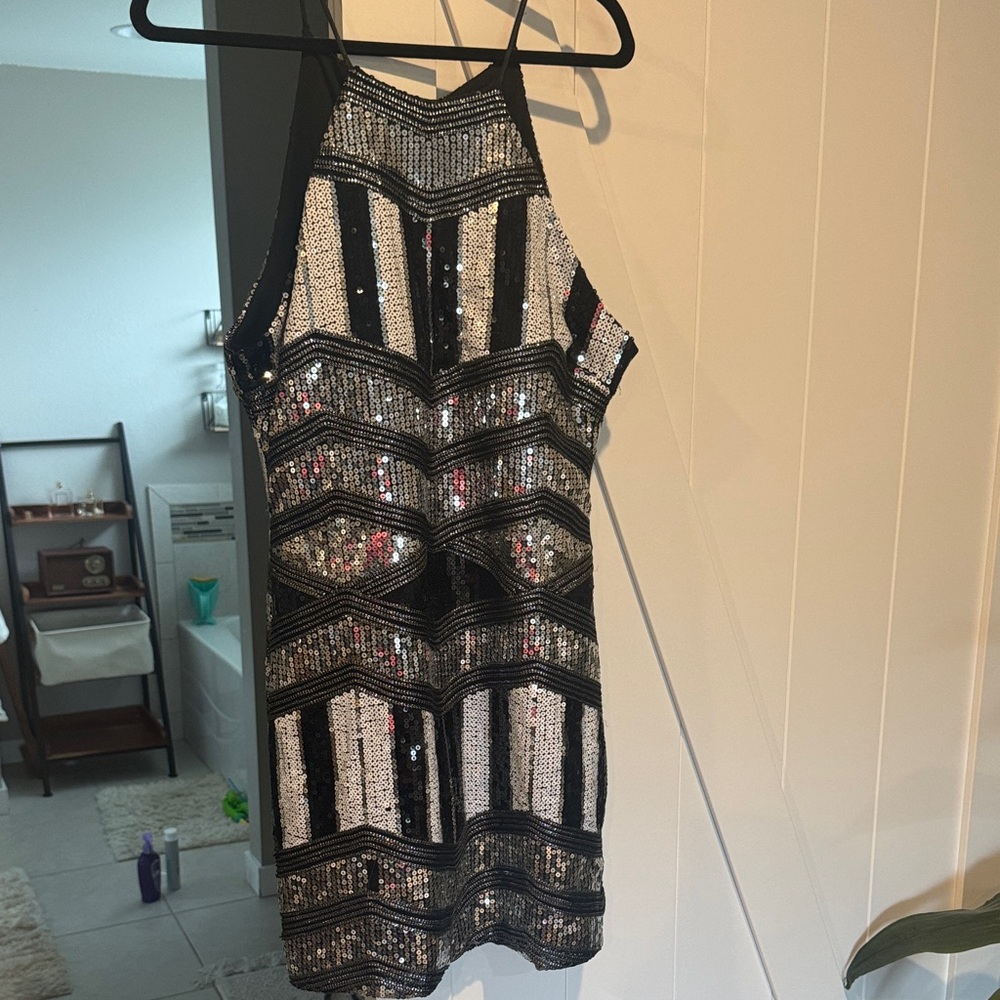 Trixxi Black and Silver Sequin Mini Dress